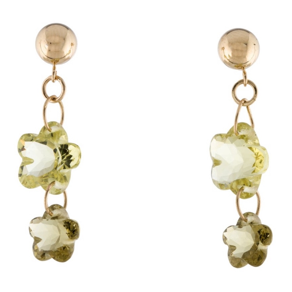 14K Quartz Flower Drop Earrings